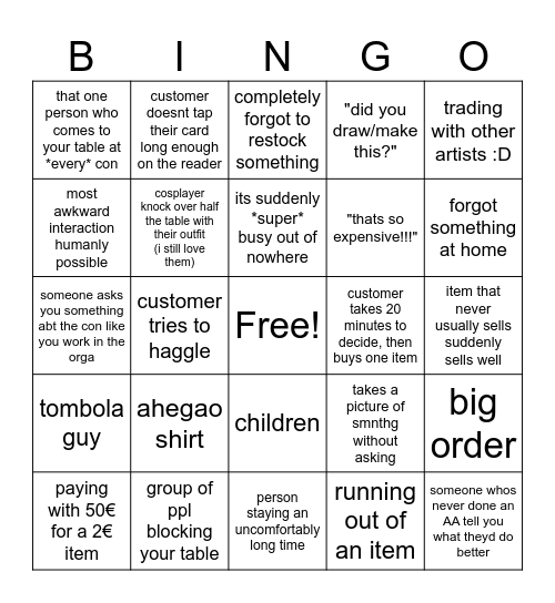 artist alley realness Bingo Card