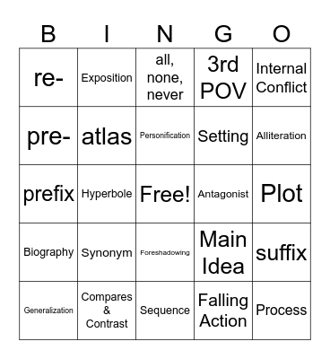 Elements of Literature Bingo Card
