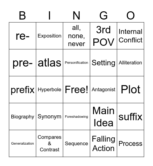 Elements of Literature Bingo Card