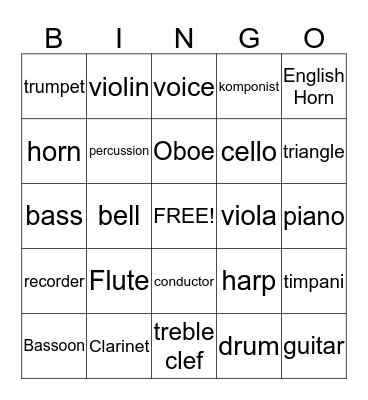 Symphony Orchestra/music Bingo Card