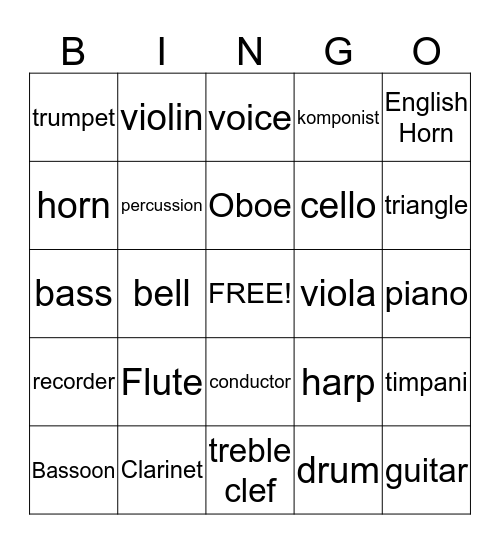 Symphony Orchestra/music Bingo Card