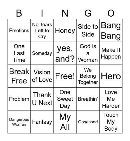 MARIAH VS ARIANA Bingo Card