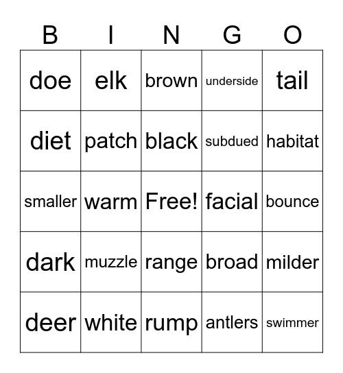 Deer Bingo Card