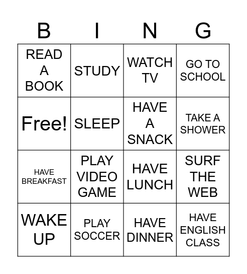 Daily activities Bingo Card