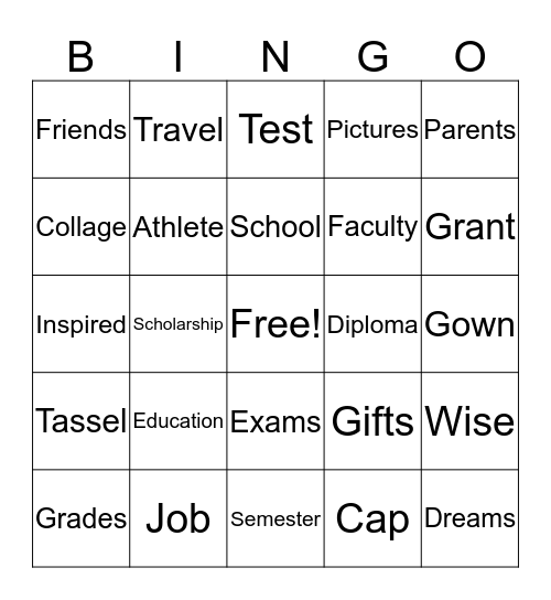 Graduaton Bingo Card