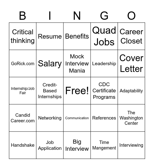 Career Readiness Bingo @KU Bingo Card