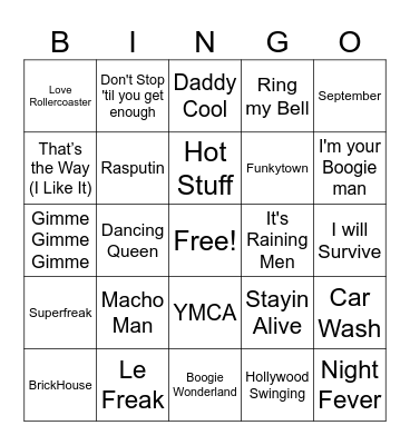 Disco Dazes Bingo Card
