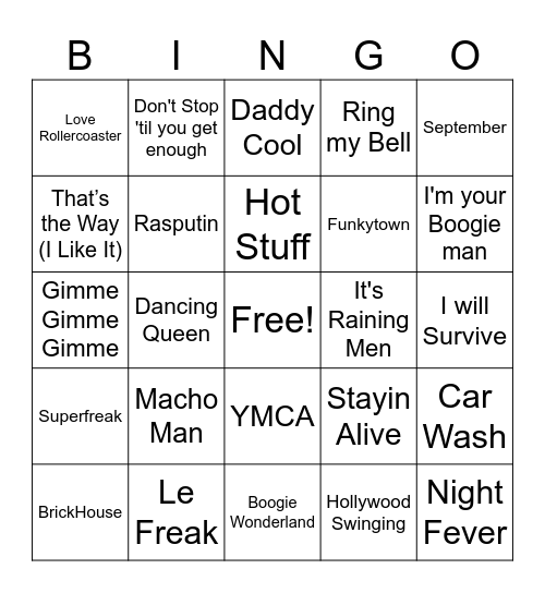 Disco Dazes Bingo Card