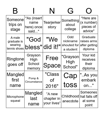 GRADUATION BINGO Card