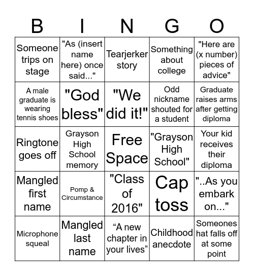 GRADUATION BINGO Card