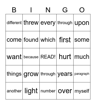 5th Grade Sight Words Bingo Card