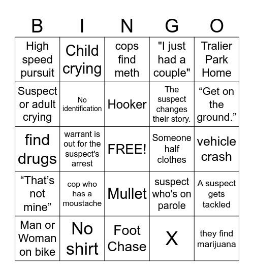 Cops Bingo Card