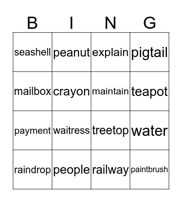 Challenge Words BB L1-L6 ai ay ee ea Bingo Card