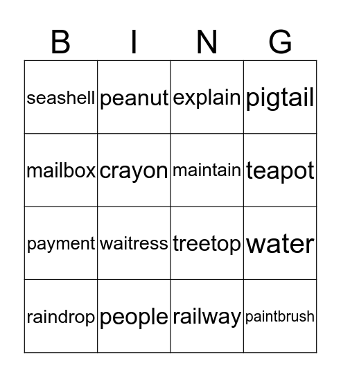 Challenge Words BB L1-L6 ai ay ee ea Bingo Card