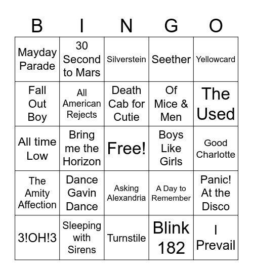 Van Warp Tour LineUps Bingo Card