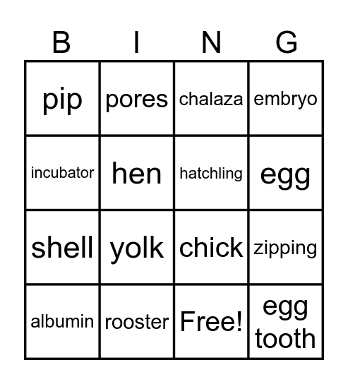 Chick Hatching Bingo Card