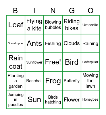Springtime Bingo Card