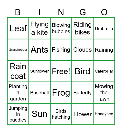 Springtime Bingo Card