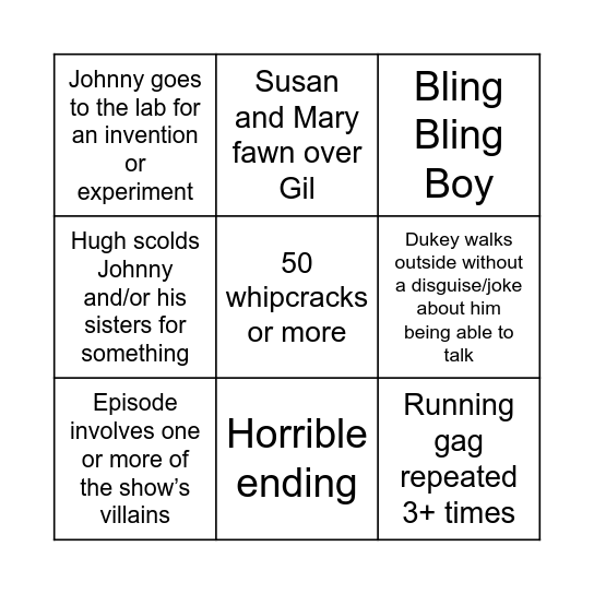 Johnny Test bingo Card