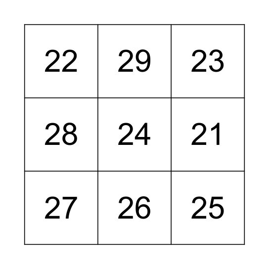 21-29 Bingo Card