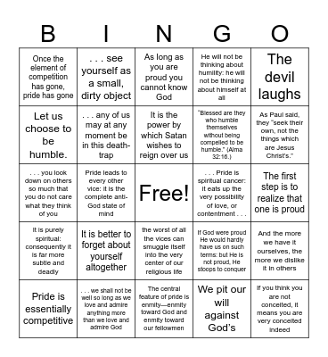 THE SIN OF PRIDE Bingo Card