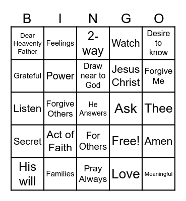 Prayer Bingo Card