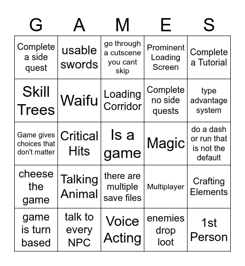 End the Game Bingo Card