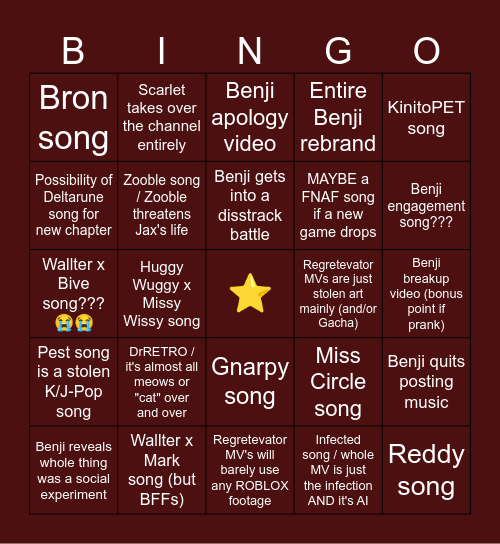 BENJIxScarlett Bingo Card