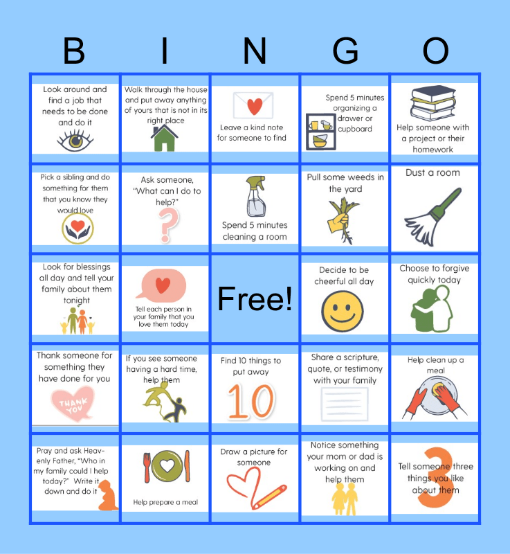 Show Heavenly Father Love By Serving Others Bingo Card