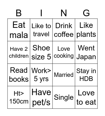 Know each other Bingo Card
