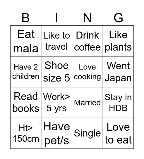 Know each other Bingo Card