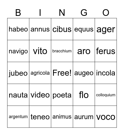 Latin Chapters 14, 15, 16 Bingo Card