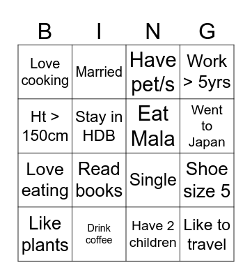 Ice breaker Bingo Card