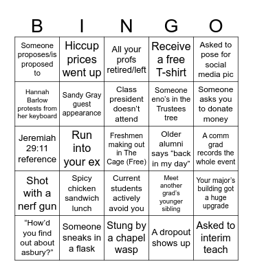 Merciful Class Reunion Bingo Card