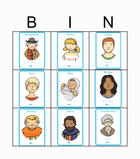 Family Members Bingo Card