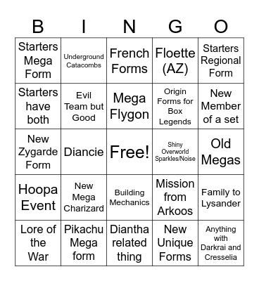 Pokemon Legends ZA Bingo Card