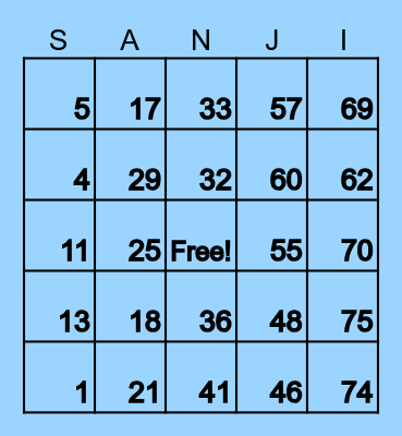 NIJISANJI EN BINGO PROTOTYPE Bingo Card