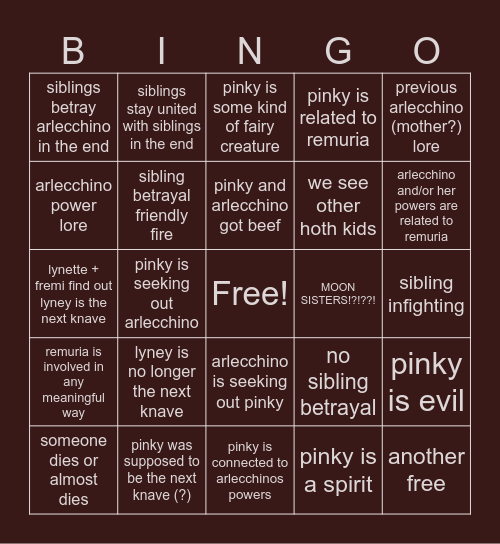 arlecchino Bingo Card