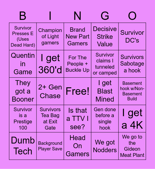 DBD Bingo Stream Bingo Card