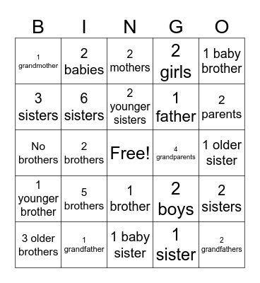 Family Bingo Card