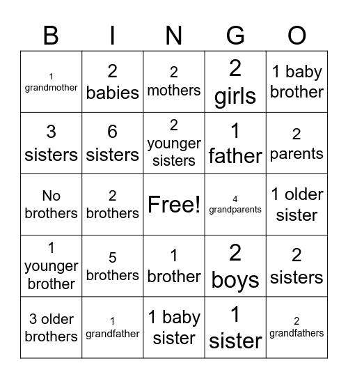 Family Bingo Card