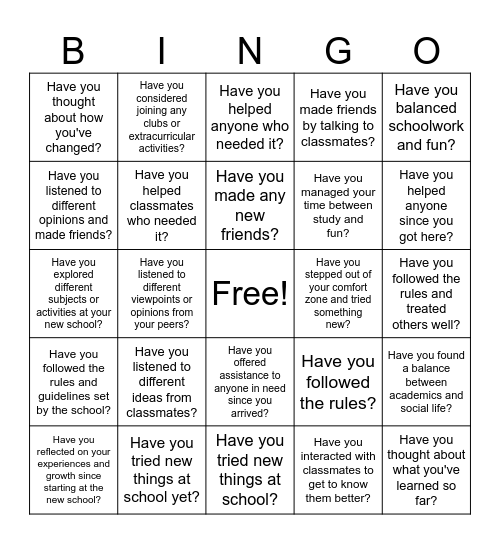 To ask about attitude Bingo Card