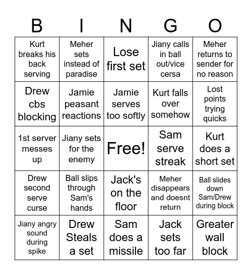 VOLLEYBALL Bingo Card