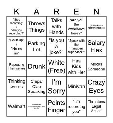 Karen Bingo (Via Donut Operator) Ver.1 Bingo Card