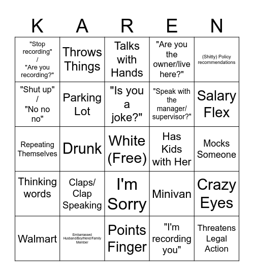 Karen Bingo (Via Donut Operator) Ver.1 Bingo Card