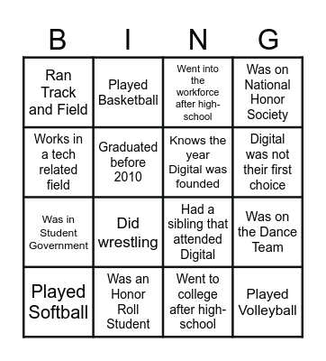 Alumni Day Bingo Card