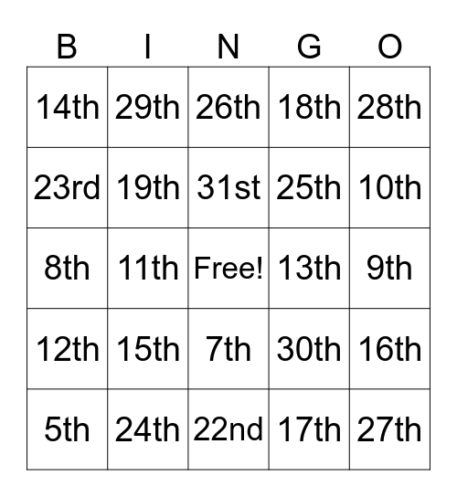 Date Bingo Card