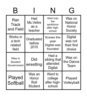 Alumni Day Bingo Card