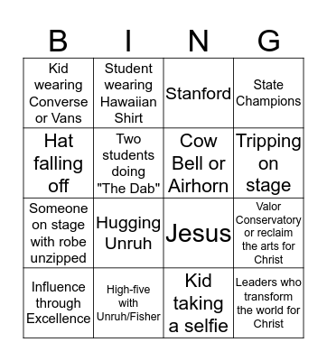 Valor Graduation Bingo Card