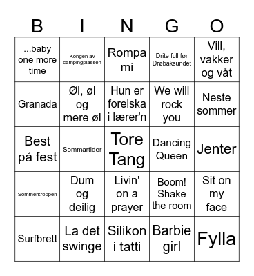 Musikkbingo 95-årsdag Bingo Card